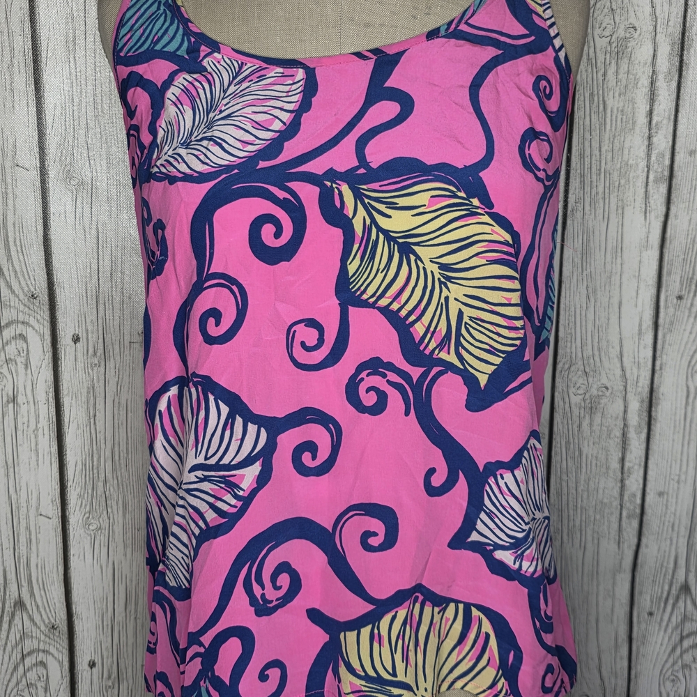Lilly Pulitzer Pink Blue Floral Silk Tank Top Full Back Zip M